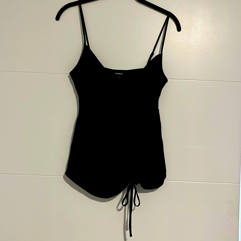 Silky tank top. Black. Ruched detail. Express.